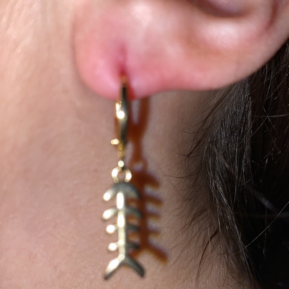 Cutesy Bone Hoop Golden Dangling Earrings - Picture 2 of 3